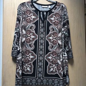 Susan Graver Liquid Knit Lace up Print Top, Size L